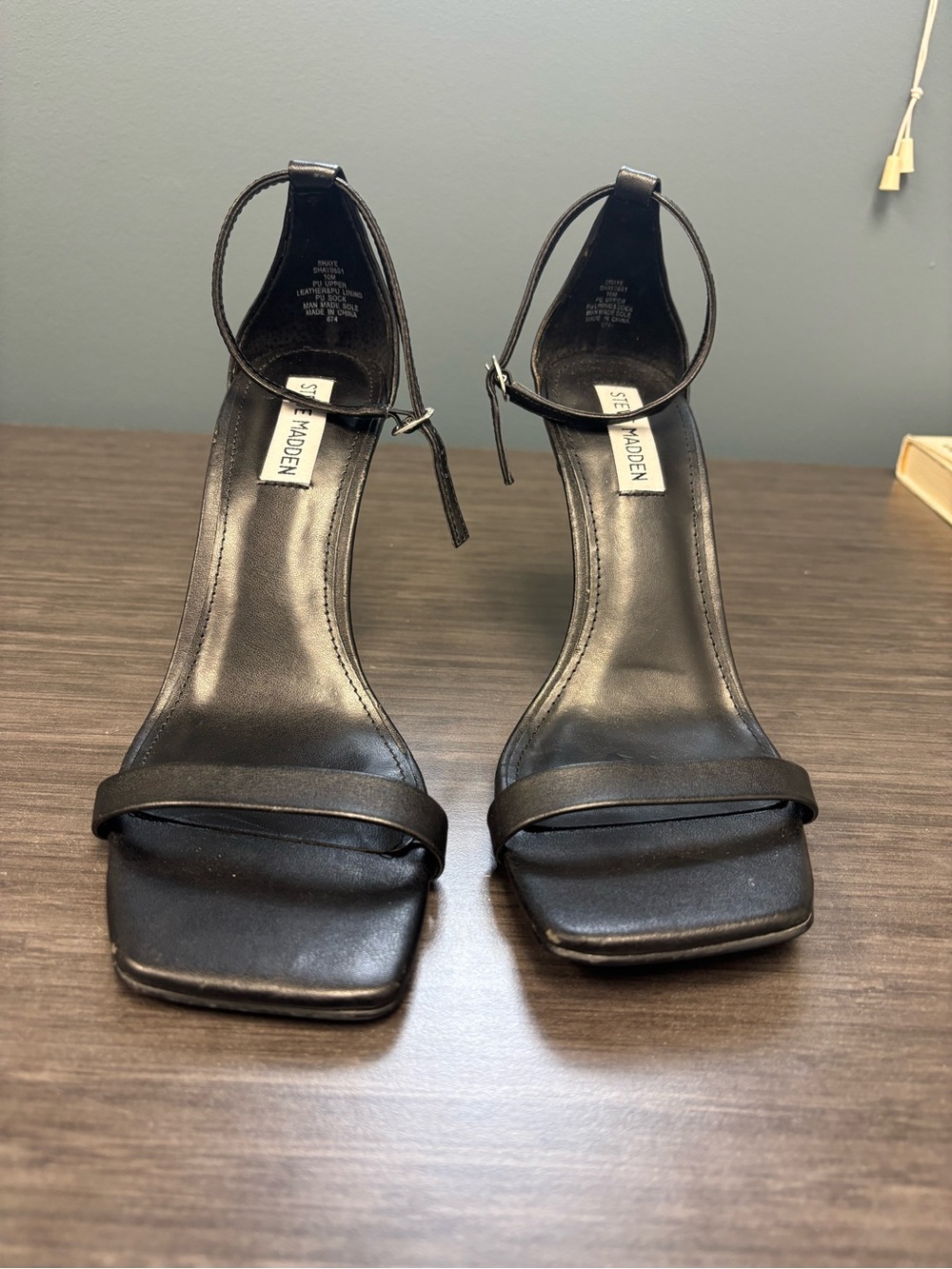 Steve Madden Black Ankle-Strap Square Toe Heels